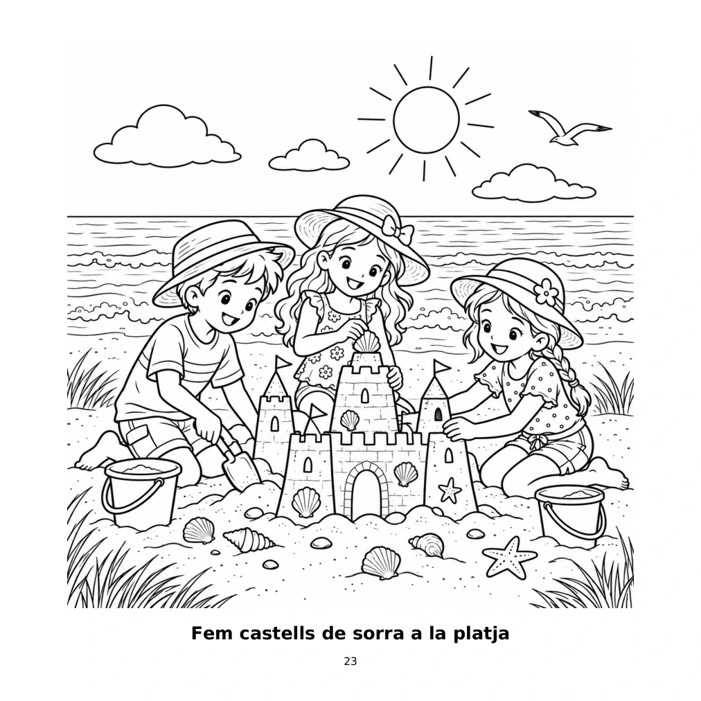 Fem castells de sorra a la platja, edició de 7–10 anys